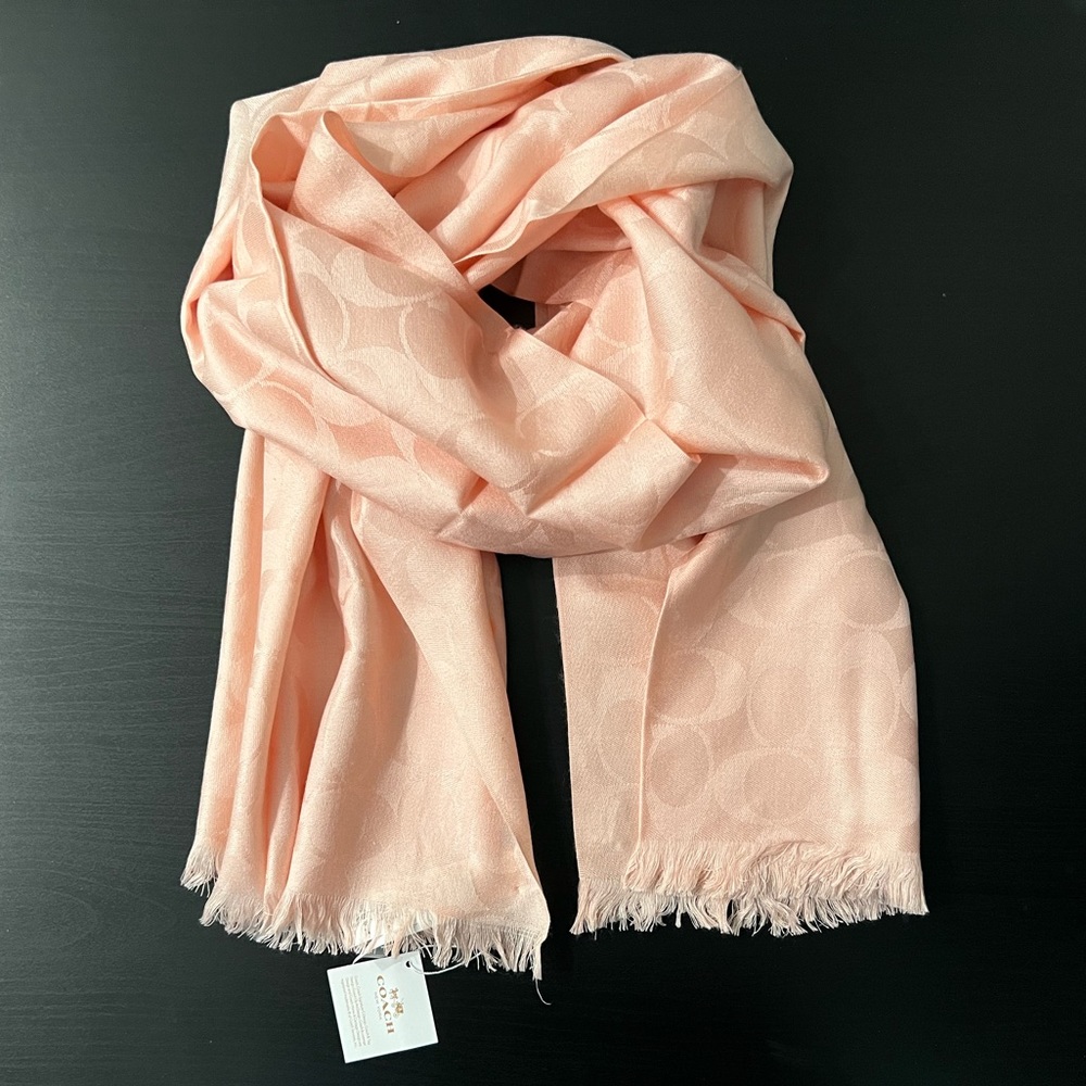 Coach Signature Monogram Silk/Wool Wrap in Blush